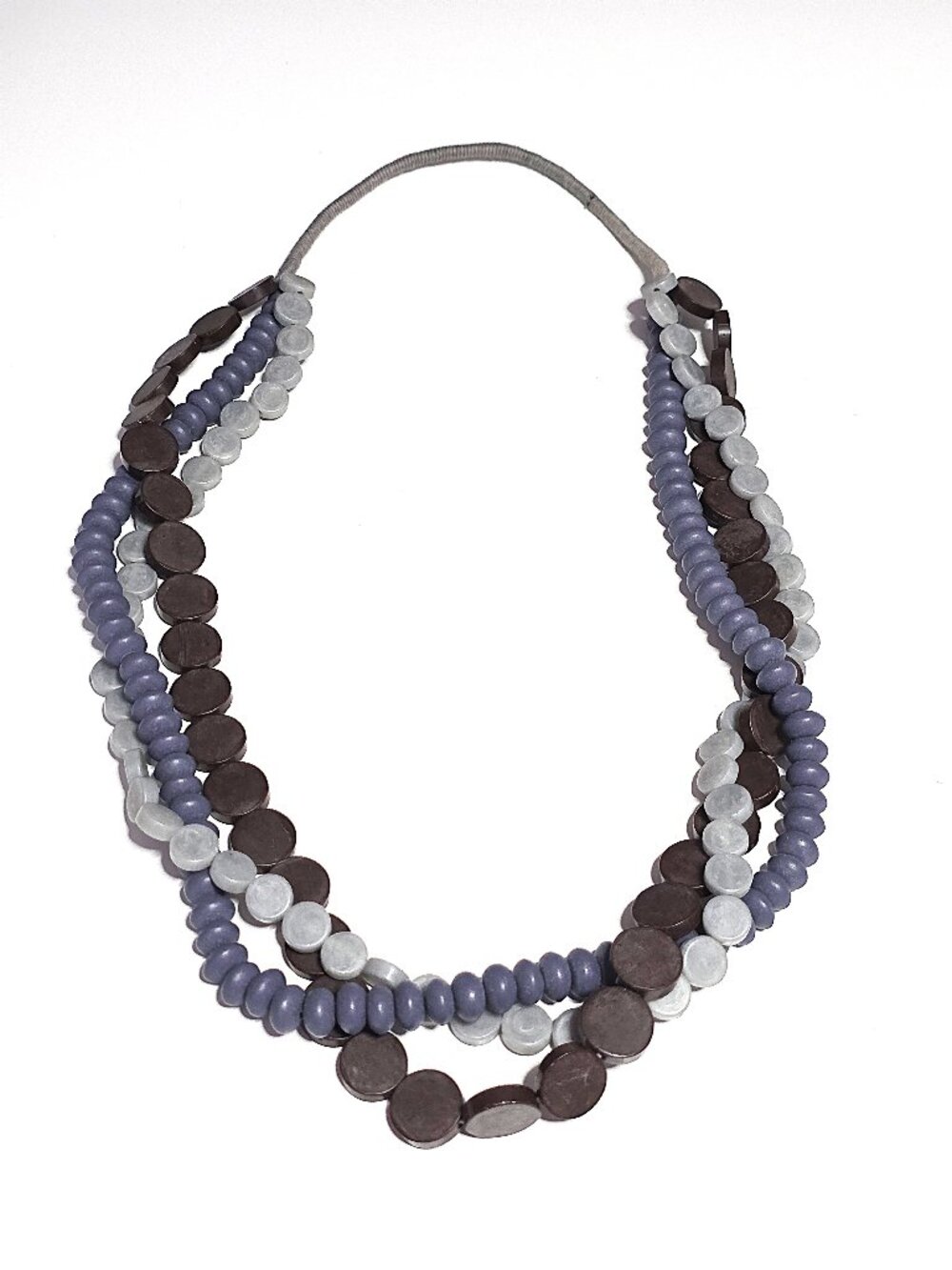 Suzie Blue triple strand blue-gray wood & resin necklace